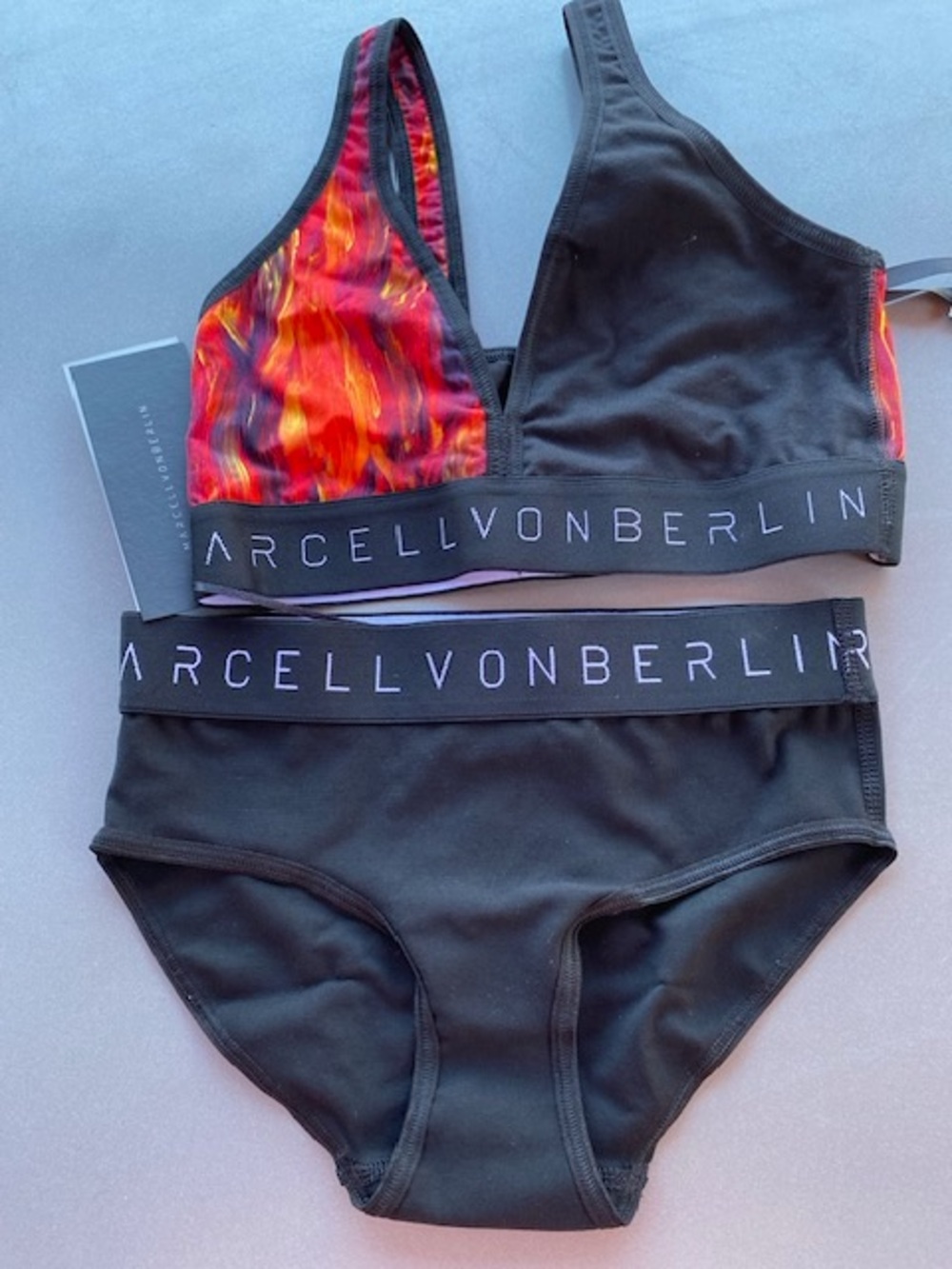 Marcell Von Berlin Black & Flame Sports Bra and Brief Set